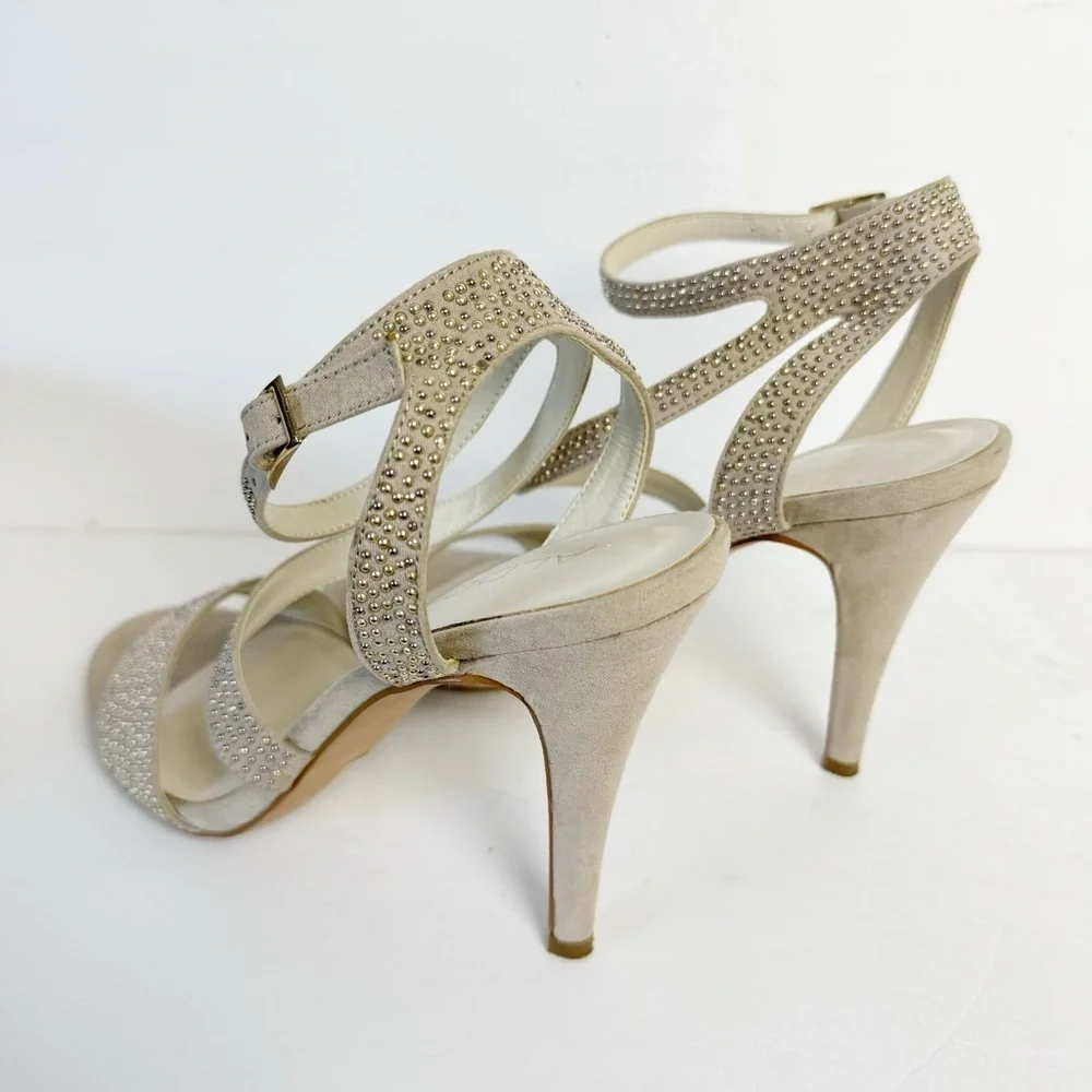 Aldo Strappy Size 8 Heels Champagne Studded Sandals 4” Heels